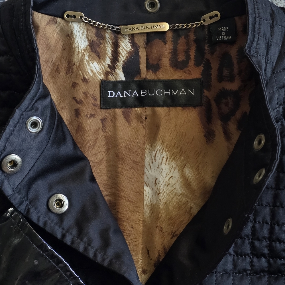 Dana Buchman Navy Coat with Leopard-Print Lining